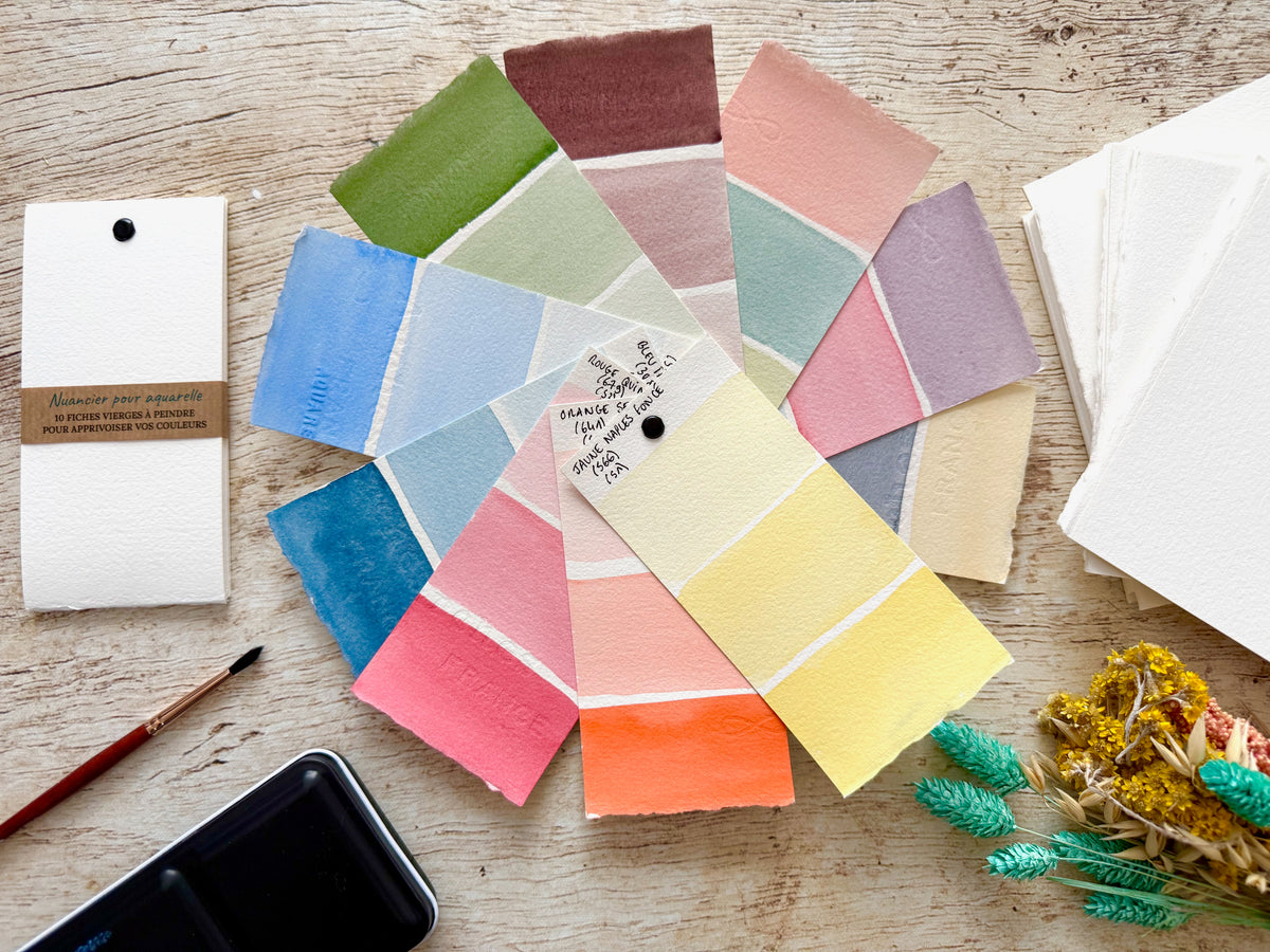 Nuancier d'aquarelle à peindre  - 10 fiches papier coton reliées