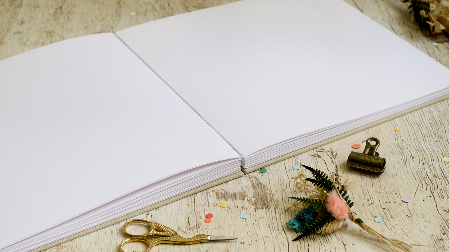 Livre d'or carré 25 × 25 cm personnalisable fait main, reliure copte, 60 pages
