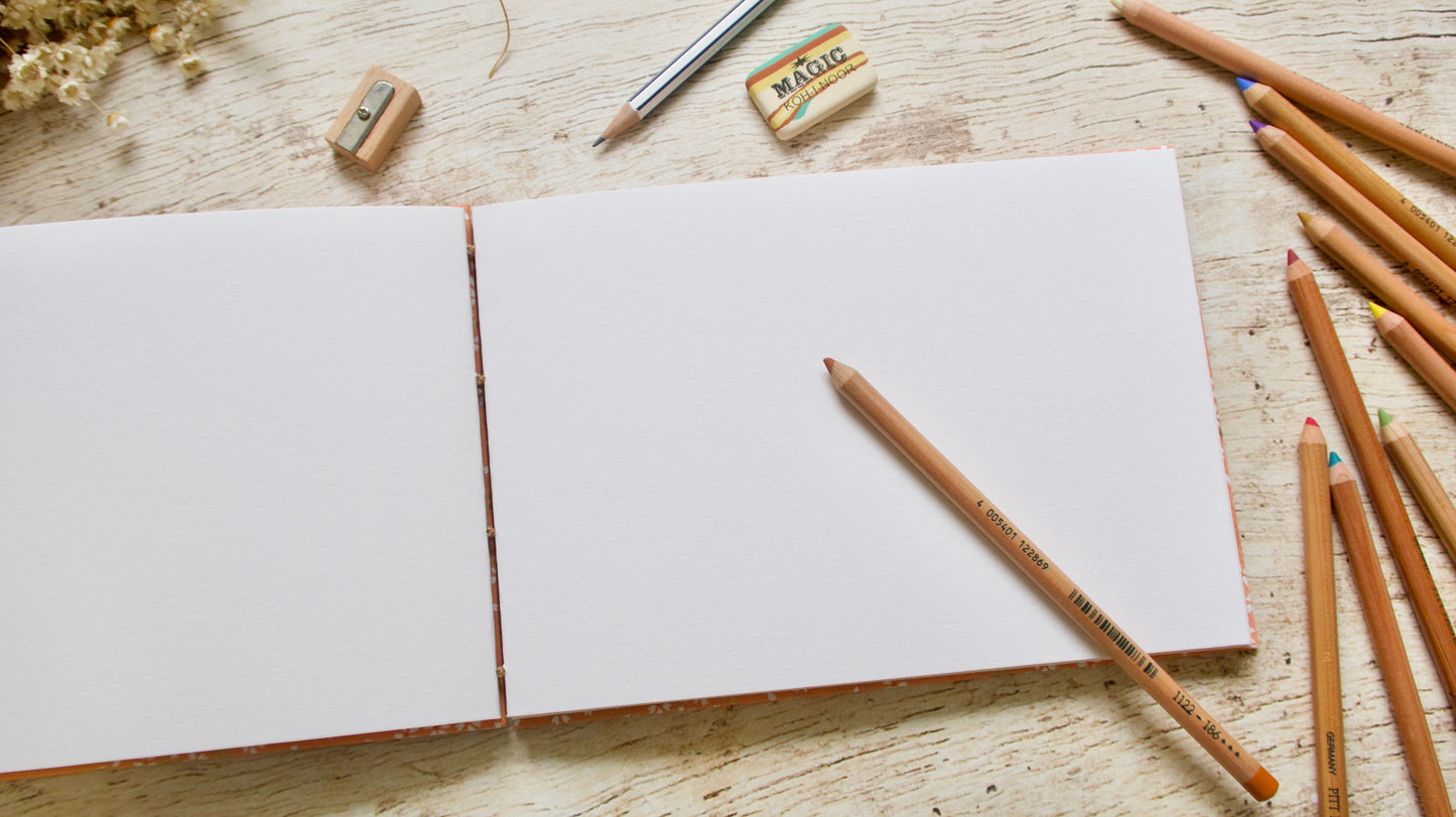 Carnet de croquis personnalisable fait main, reliure copte, format A5 ou A6 paysage