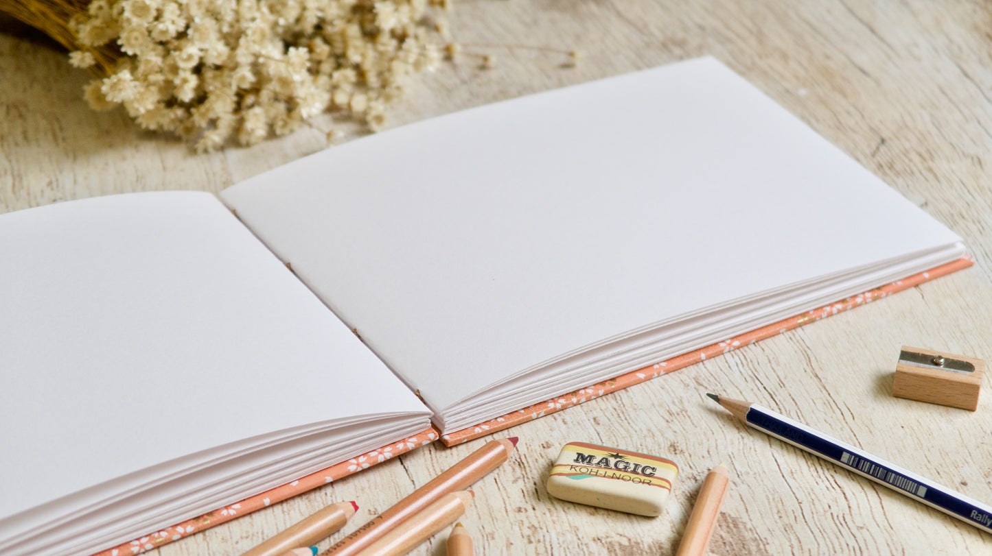 Carnet de croquis personnalisable fait main, reliure copte, format A5 ou A6 paysage