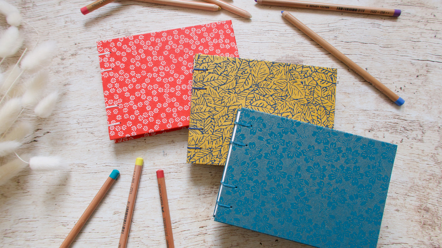Carnet de croquis personnalisable fait main, reliure copte, format A5 ou A6 paysage