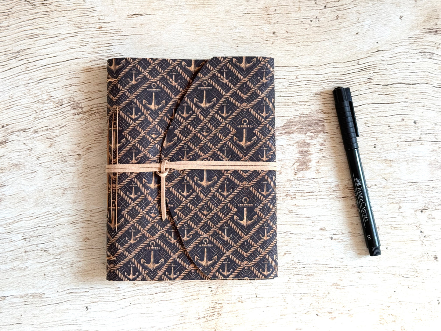 Carnet d'écriture format B6 – couverture en liège à motifs nautique