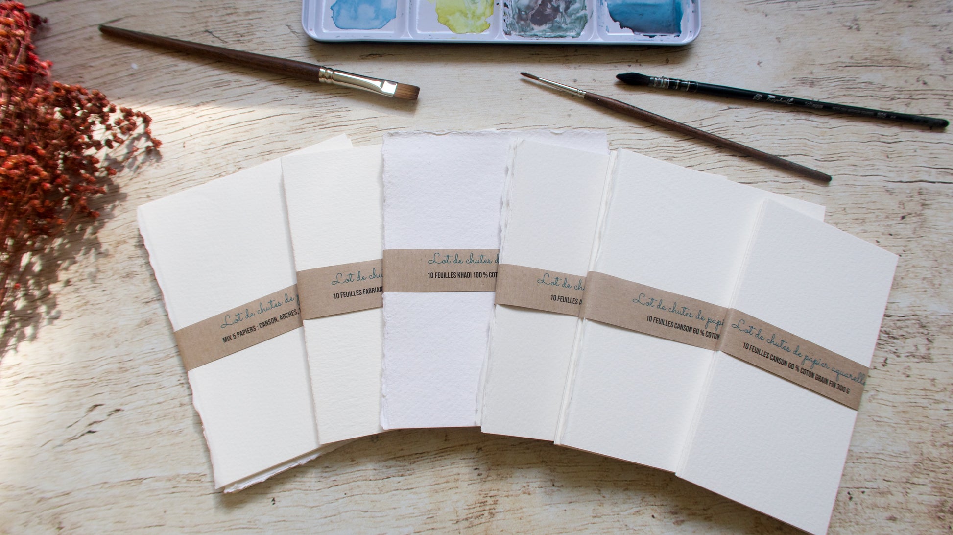 Pack échantillons papier aquarelle 300 g, Arches Fabriano Khadi Hahnemühle