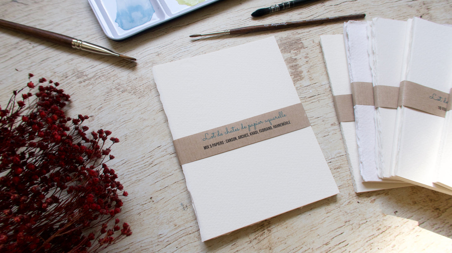 Pack échantillons papier aquarelle 300 g, Arches Fabriano Khadi Hahnemühle