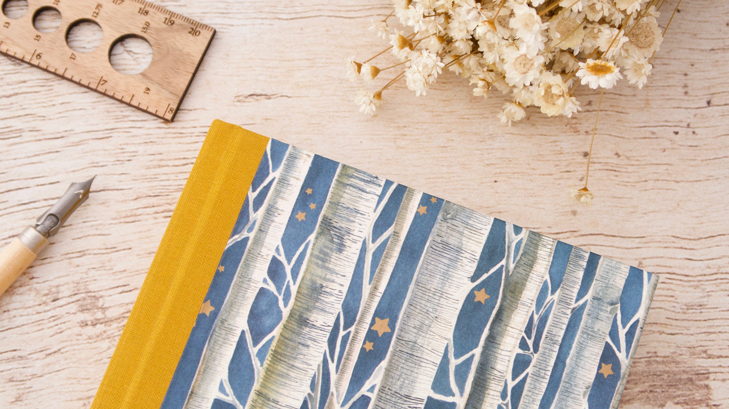 Carnet de notes A5 ligné fait main, couverture papier italien - Arbres