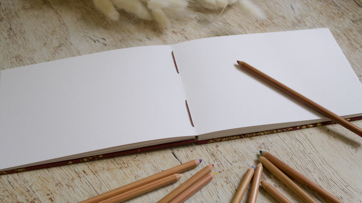 Carnet de croquis A5 paysage ou portrait - couverture au choix - reliure copte - fait main
