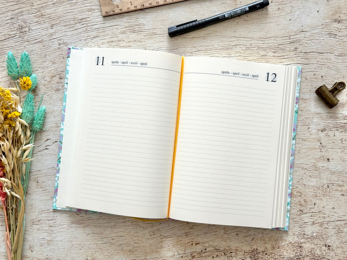 Agenda perpétuel A5 - Fleurs de cerisier vert menthe