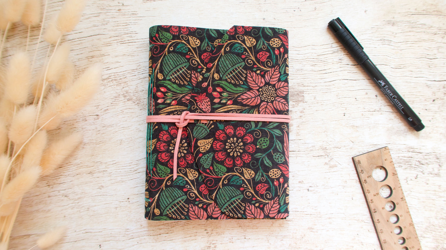 Carnet écriture liège format B6 reliure artisanale motif floral vibrant