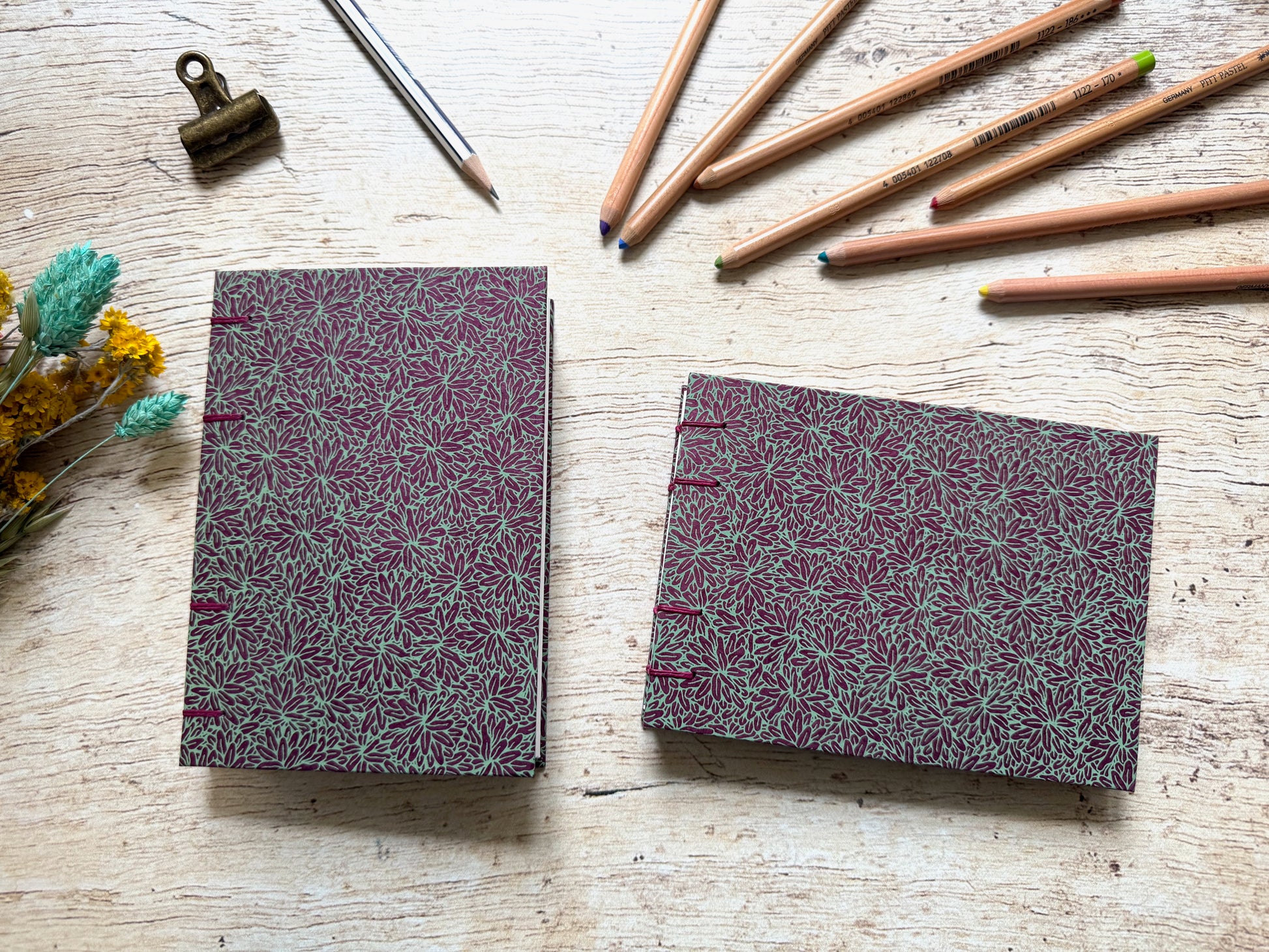 Carnet de croquis A6 paysage ou portrait reliure copte fait main Jungle