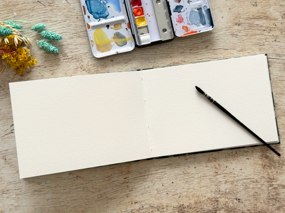 Carnet d'aquarelle A5 paysage - Reliure copte - Mikado bleu