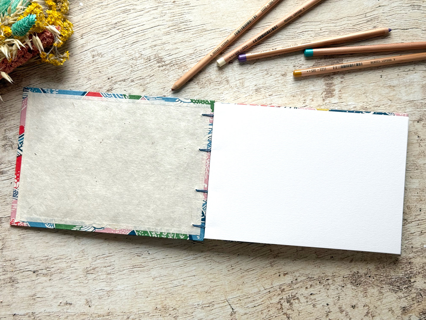 Carnet de croquis A5 paysage – reliure copte – fait main - Montagnes rivières bleu