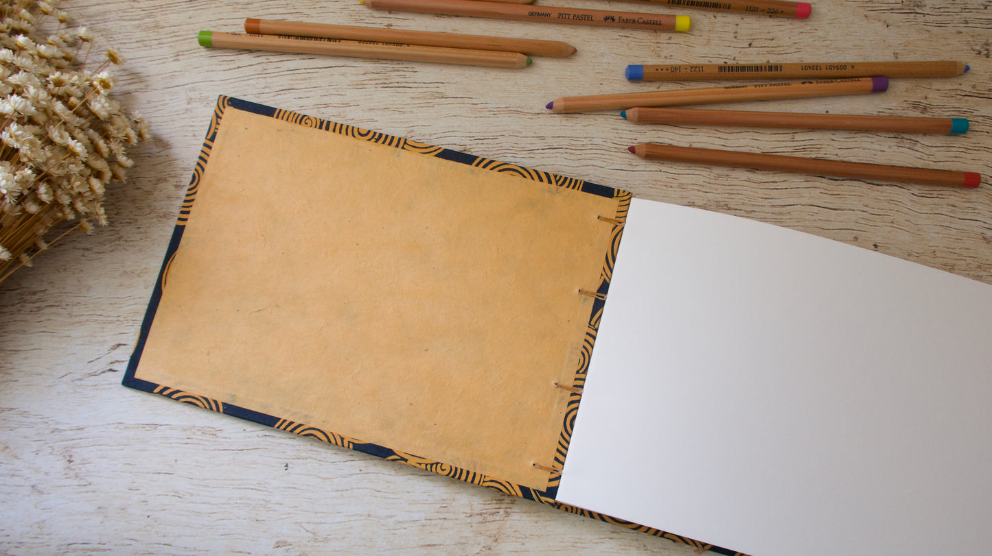 Carnet de croquis A5 paysage – reliure copte – fait main - Spirales