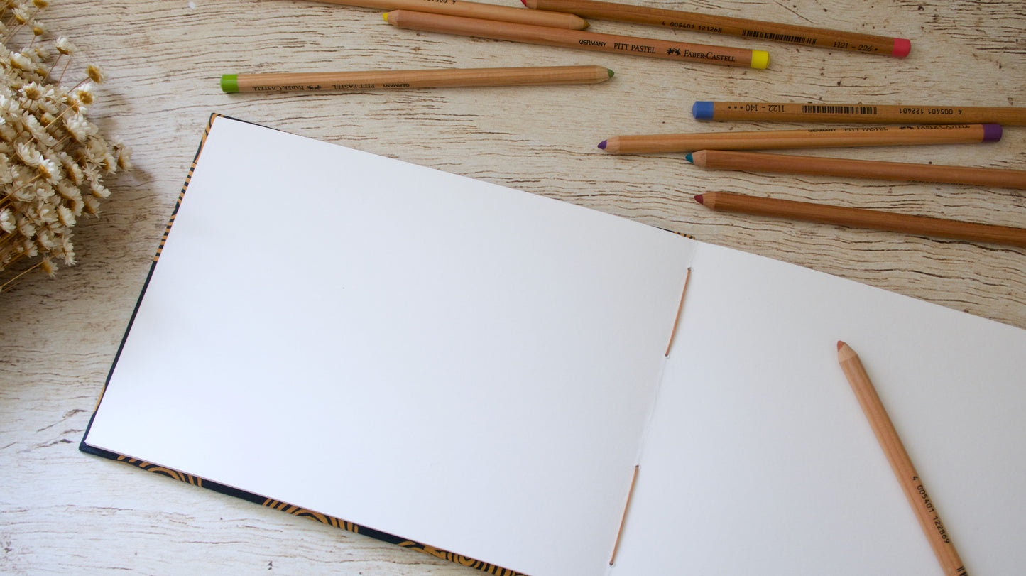 Carnet de croquis A5 paysage – reliure copte – fait main - Spirales