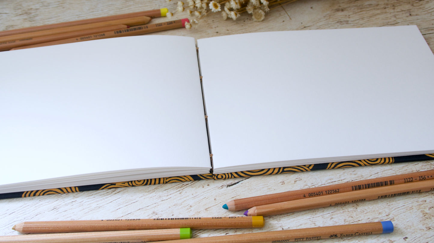 Carnet de croquis A5 paysage – reliure copte – fait main - Spirales