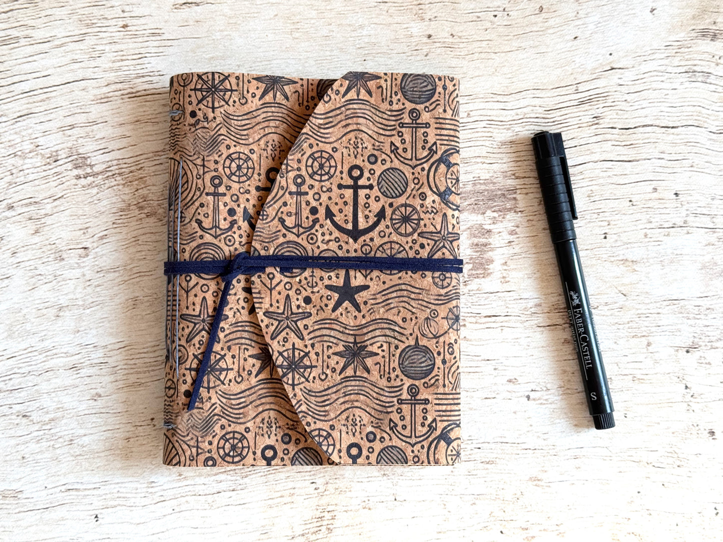 Carnet écriture liège format B6 reliure artisanale motif thème nautique